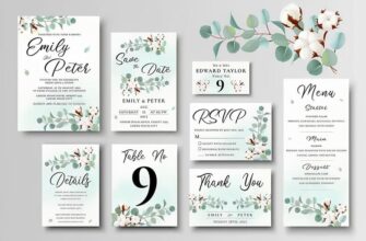 Set Of Wedding Invitation Card Templates Green Eucalyptus And Cotton Flowers Fpashop.ru