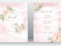 Wedding Invitation Card Watercolor Background With Rose Bouquet