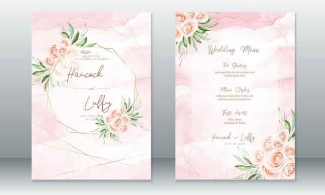 Wedding Invitation Card Watercolor Background With Rose Bouquet