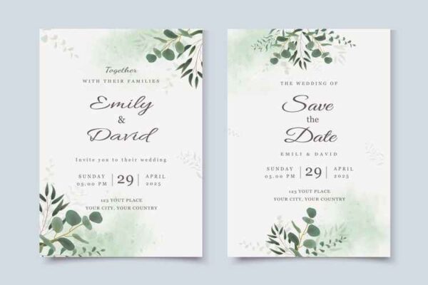 Wedding Invitation Template With Eucalyptus Leaves