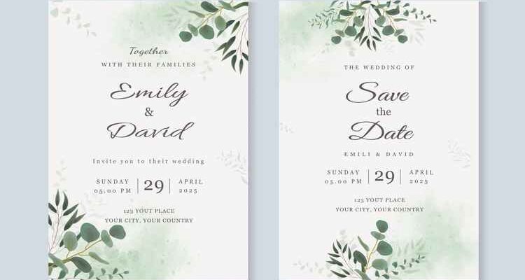 Wedding Invitation Template With Eucalyptus Leaves