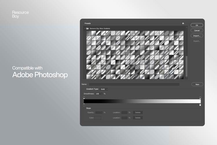 200 Free Silver Photoshop Gradients 1