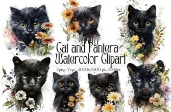 Cat And Pantera Watercolor Clipart