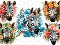 Cute Floral Watercolor Zebra Cliparts Fpashop