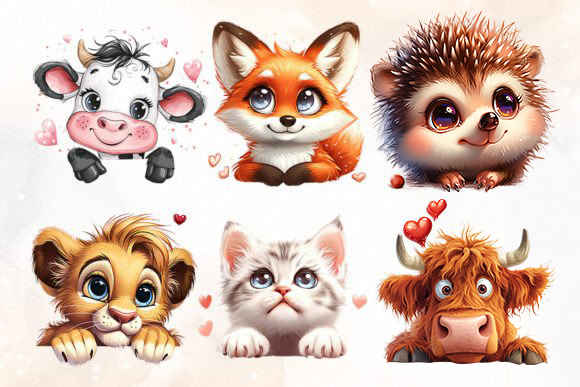 Peeking Valentine Animals Clipart Bundle 02