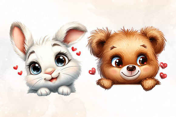 Peeking Valentine Animals Clipart Bundle 03