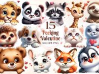 Peeking Valentine Animals Clipart Bundle Fpashop.ru