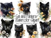 Cat And Pantera Watercolor Clipart 1