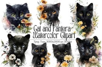 Cat And Pantera Watercolor Clipart 1