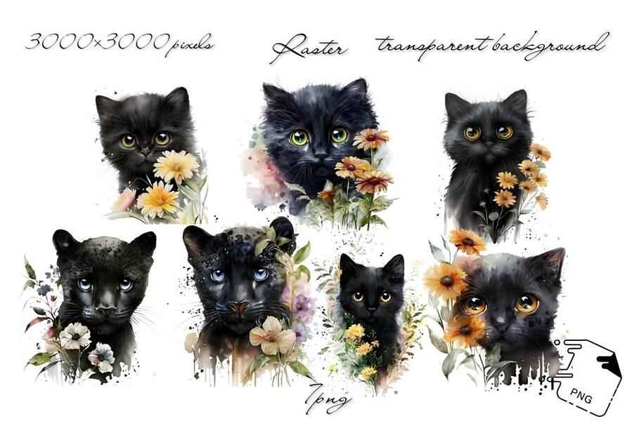 Cat And Pantera Watercolor Clipart 3