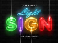 Luminous Colorful Text With Light Bulbs