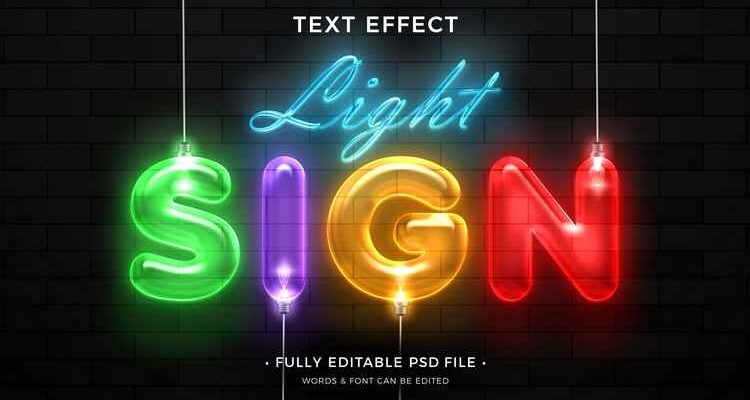 Luminous Colorful Text With Light Bulbs