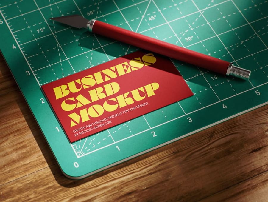 Business Card On Cutting Matt Mockup 3