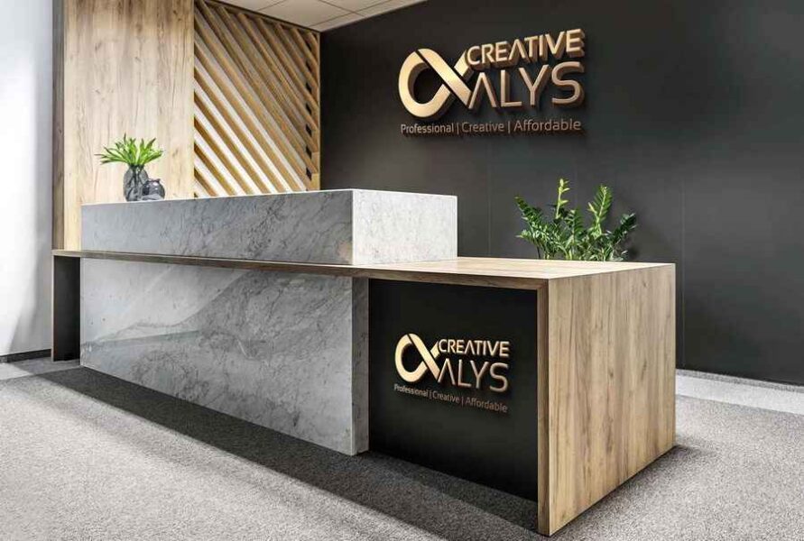 Office Reception 3d Logo Mockup