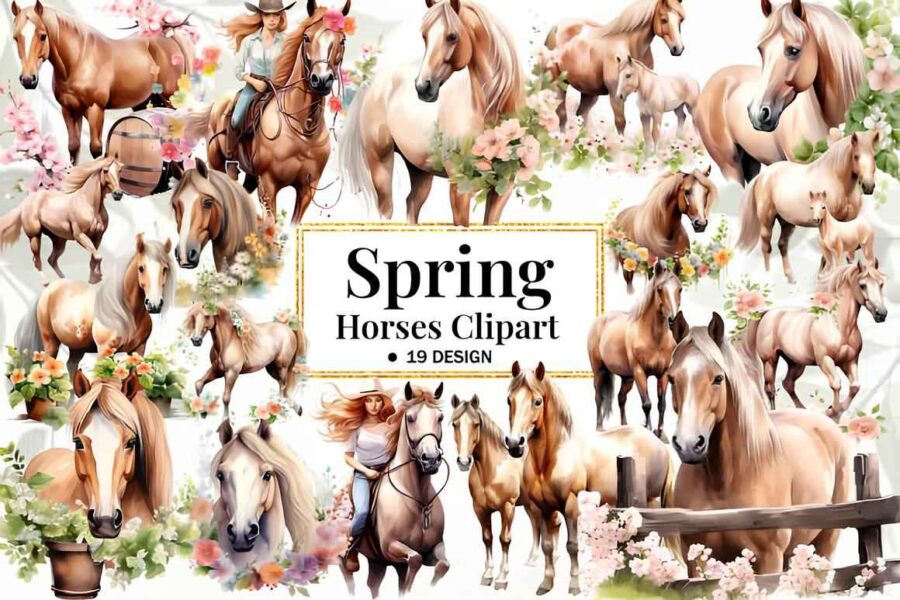 Spring Horses Clipart 1