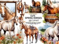 Spring Horses Clipart Bundle 1