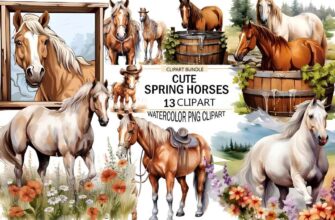 Spring Horses Clipart Bundle 1