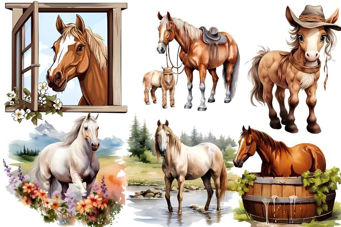 Spring Horses Clipart Bundle 2