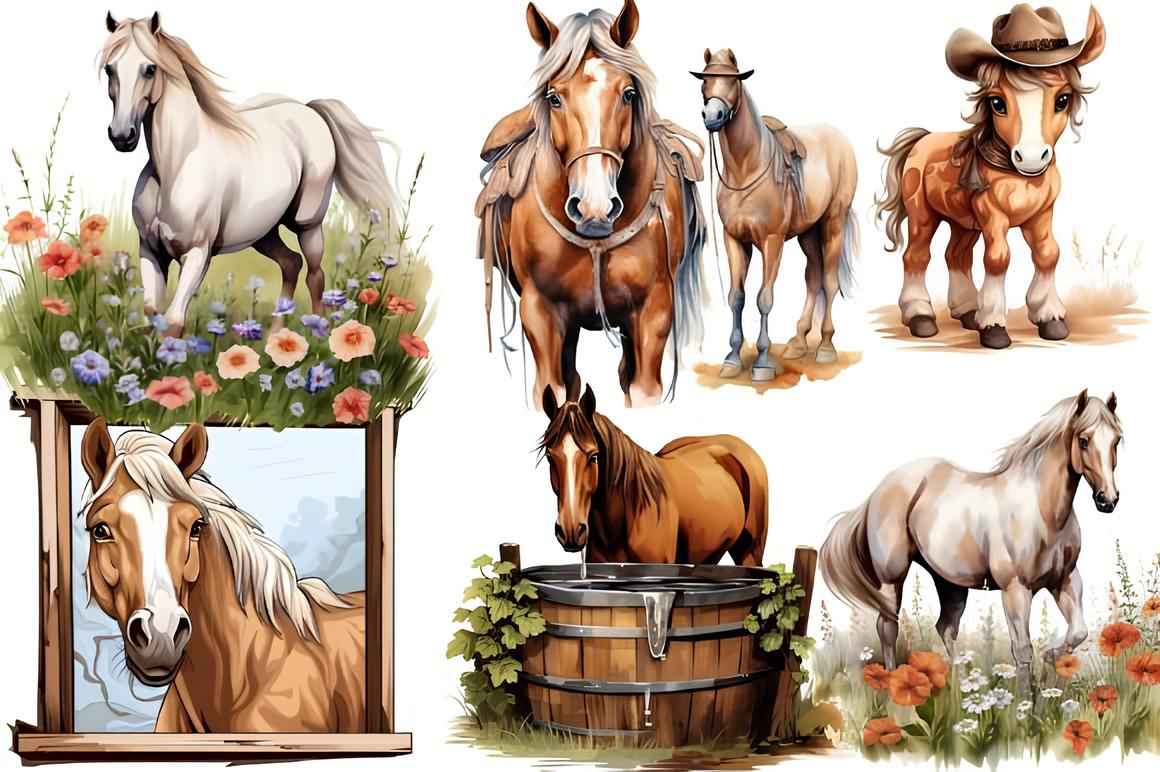 Spring Horses Clipart Bundle 3