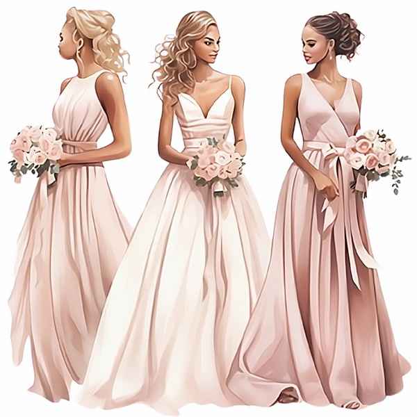 Watercolor Bride And Bridesmaids 1