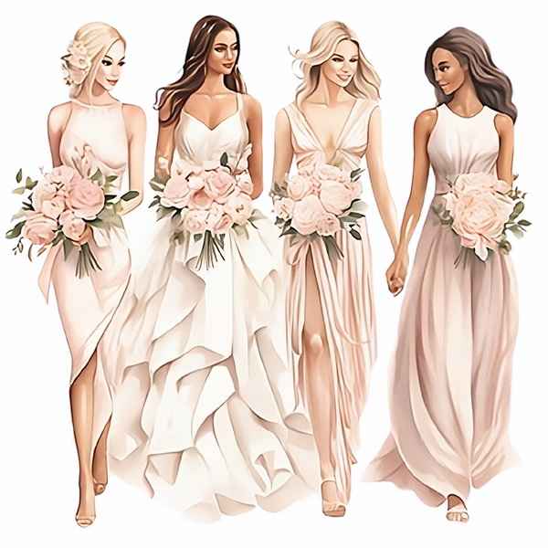 Watercolor Bride And Bridesmaids 3