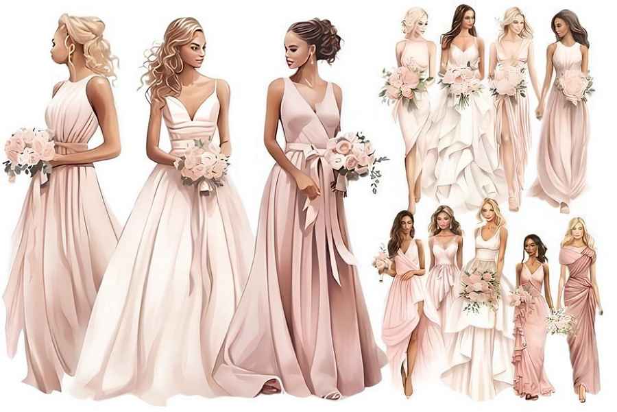 Watercolor Bride And Bridesmaids