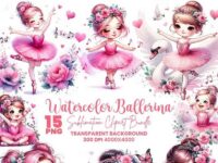 Watercolor Pink Ballet Ballerina Png 1