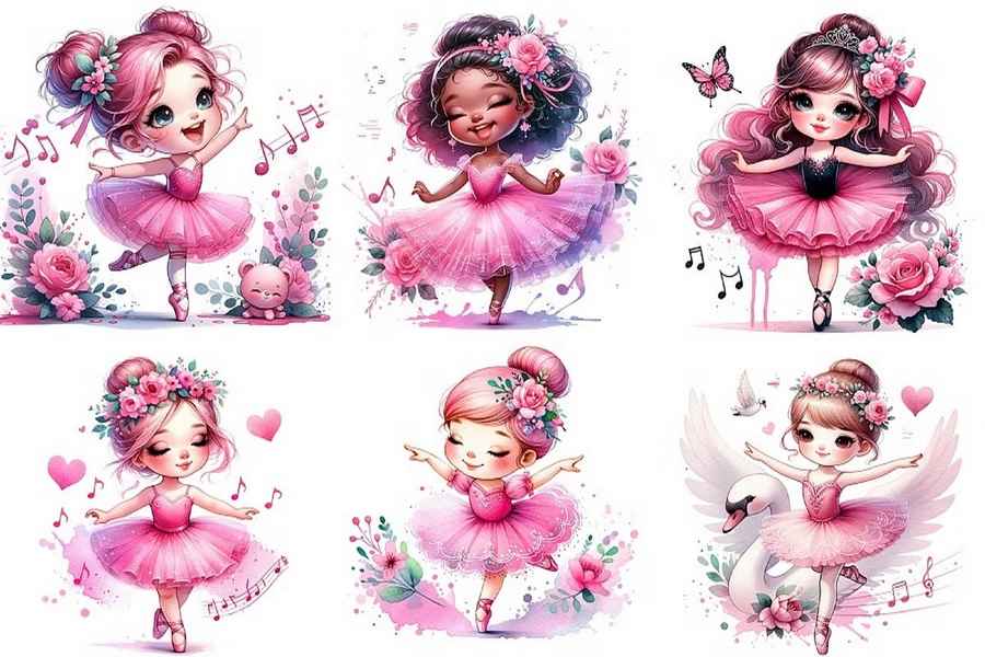 Watercolor Pink Ballet Ballerina Png 2