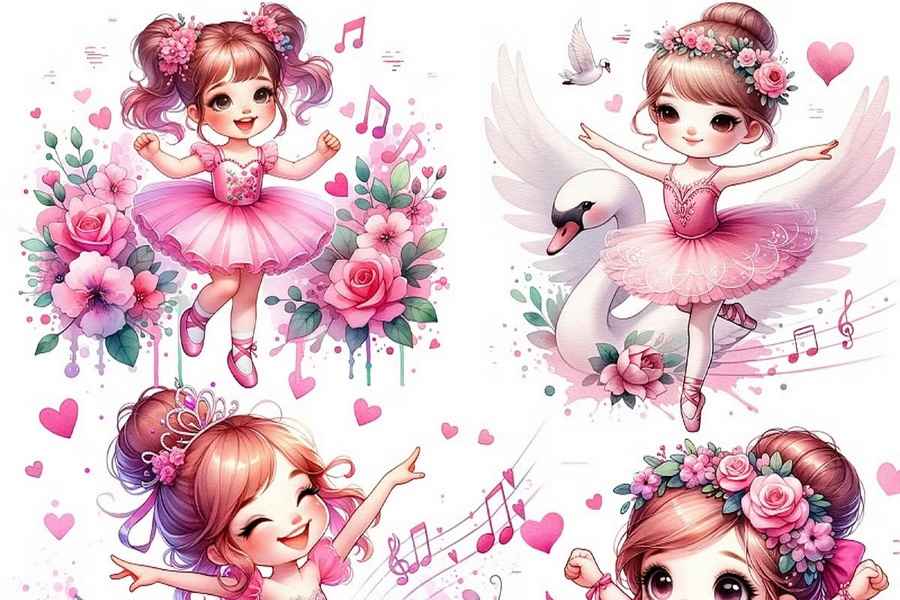 Watercolor Pink Ballet Ballerina Png 4