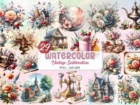 Watercolor Vintage Sublimation Clipart