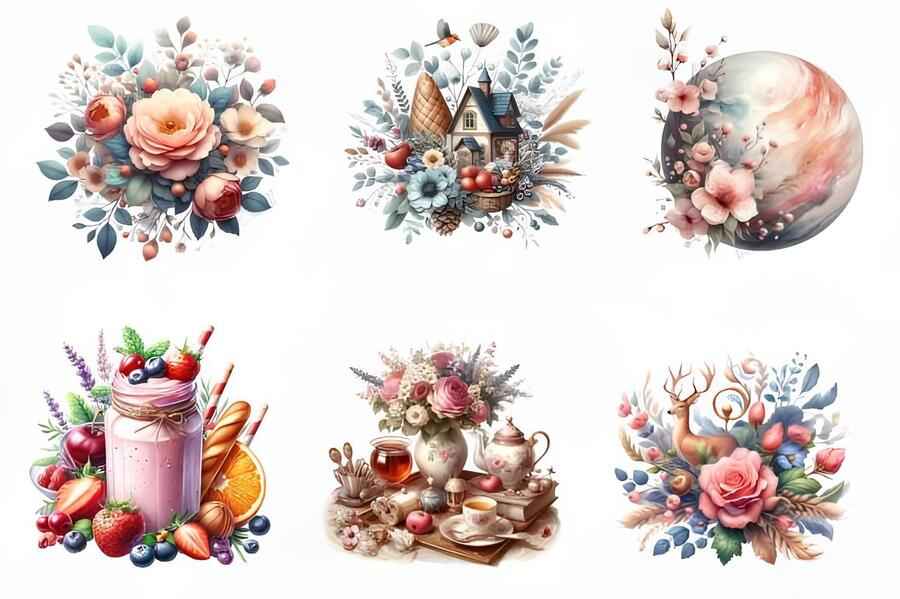 Watercolor Vintage Sublimation Clipart Graphics 1