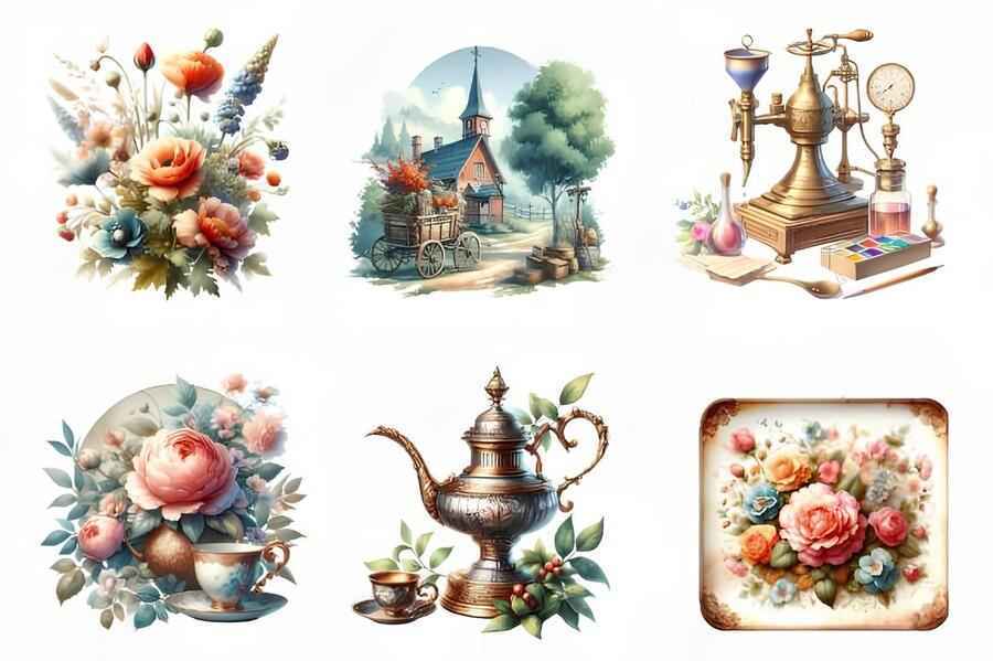 Watercolor Vintage Sublimation Clipart Graphics 3