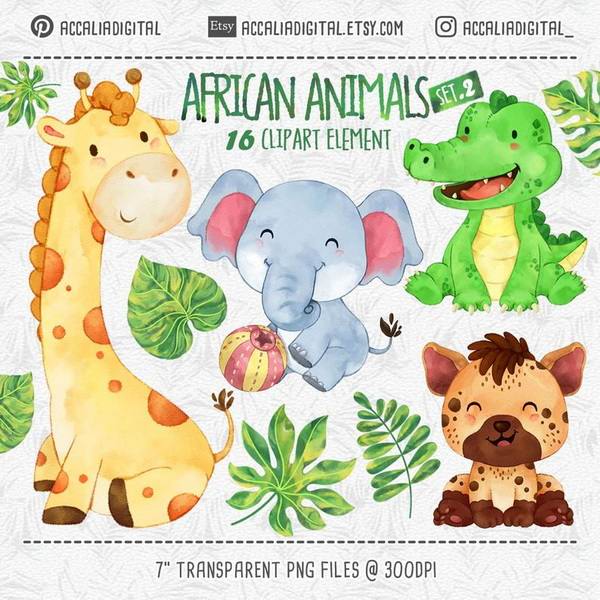 African Safari Animais Clipart Set 2