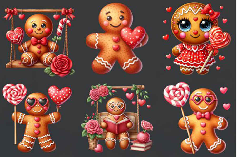 Valentine Gingerbread Sublimation Clipar Graphics 2