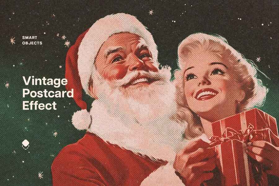 Vintage Christmas Postcard Effect 0