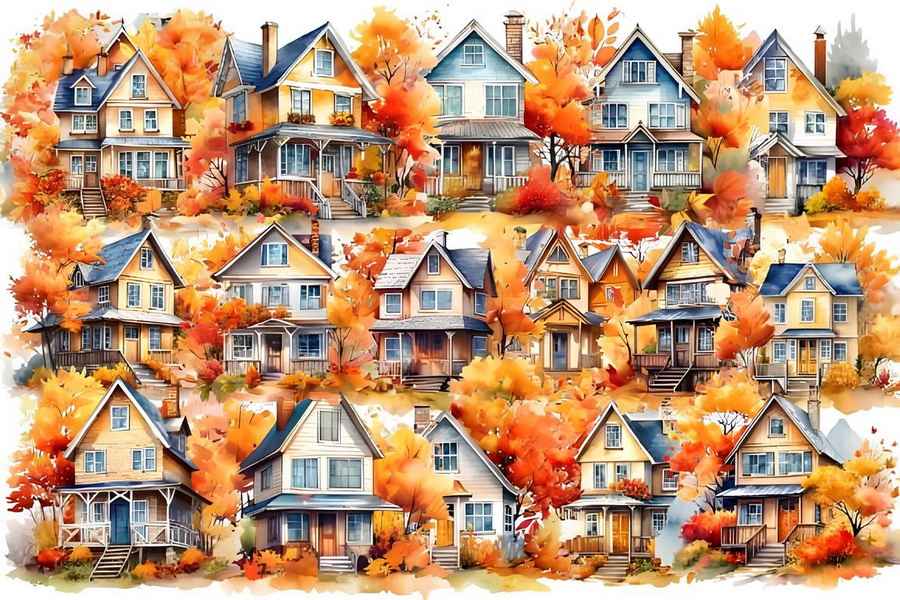 Watercolor Autumn House Sublimation 1