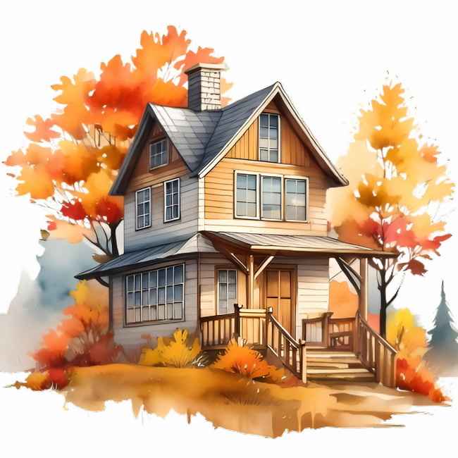 Watercolor Autumn House Sublimation 2