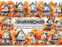Watercolor Autumn House Sublimation