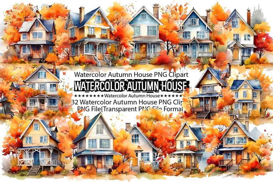 Watercolor Autumn House Sublimation