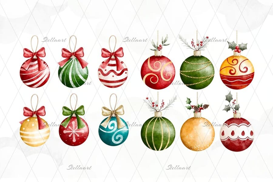 Watercolor Christmas Balls 2