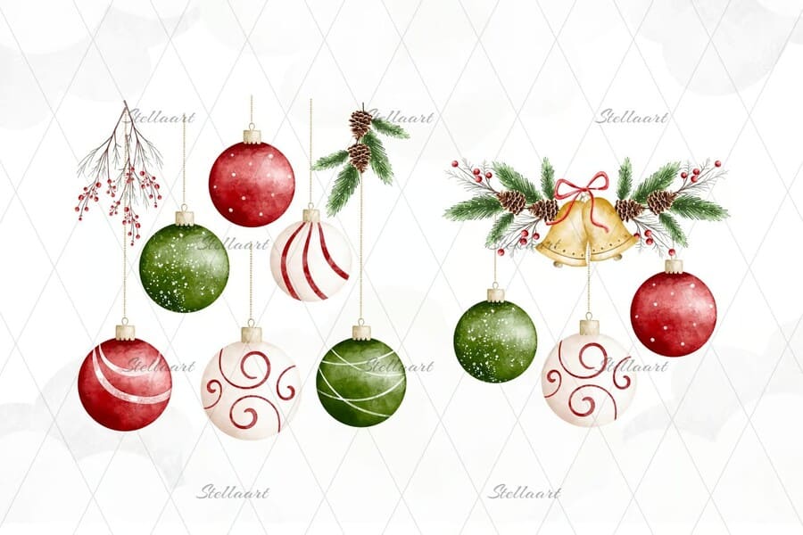 Watercolor Christmas Balls 3