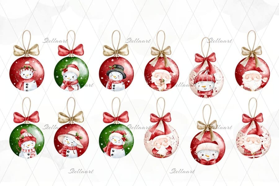 Watercolor Christmas Balls 4