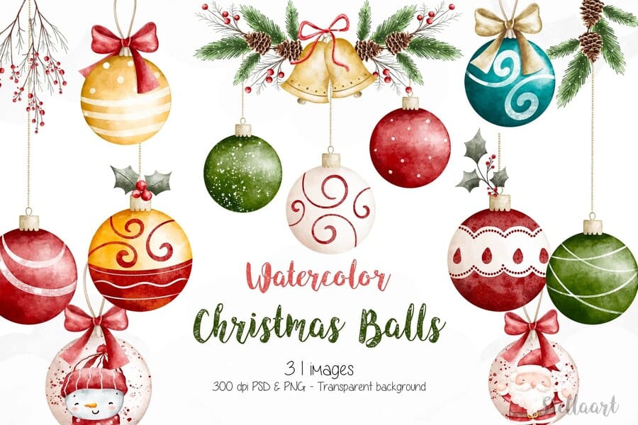 Watercolor Christmas Balls