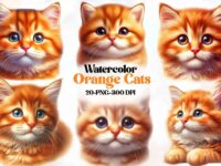 Watercolor Orange Cats Clipart