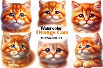 Watercolor Orange Cats Clipart