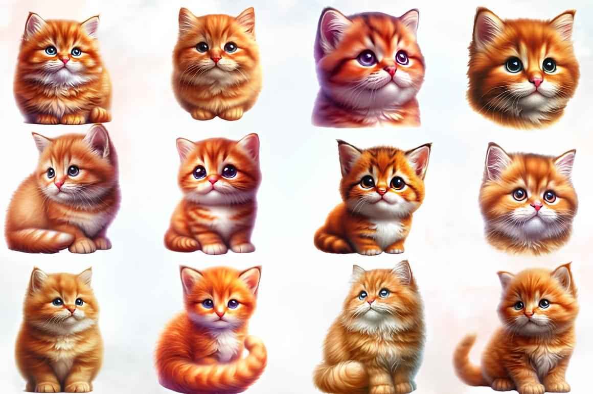 Watercolor Orange Cats Clipart 4