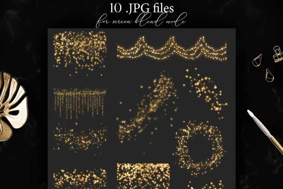 27 Gold Bokeh Overlays Christmas Graphics 4