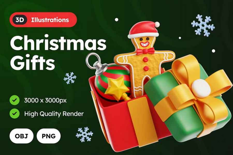 3d Christmas Holiday Illustrations Set 2