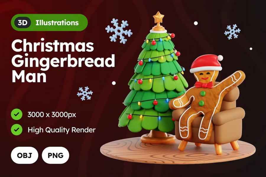 3d Christmas Holiday Illustrations Set 4