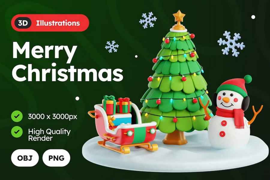 3d Christmas Holiday Illustrations Set 5